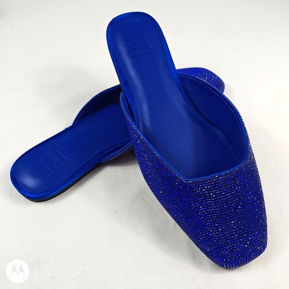 Women's INC Joslyn Crystal Square Toe Slip-On Mule Flats US Size 8.5